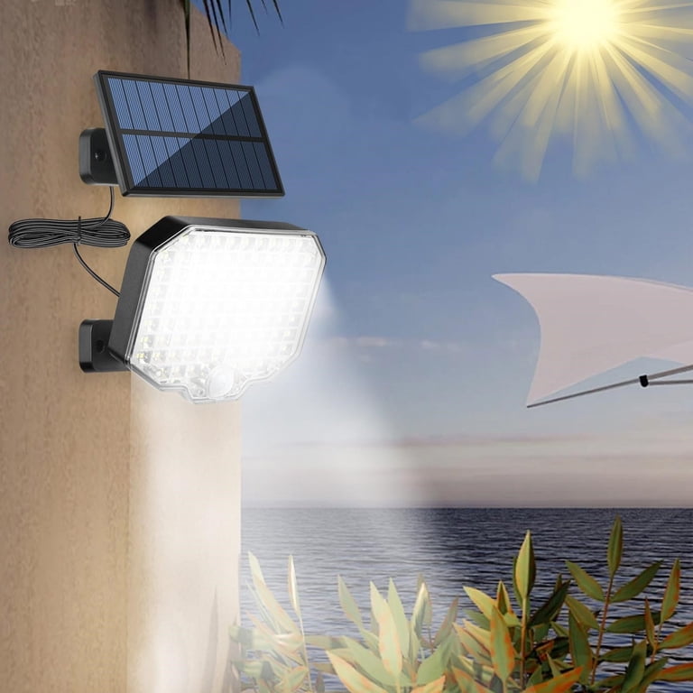 Solar Motion Sensor Lights Outdoor – Waterproof, Separate Panel, 16.4ft Cable, 3 Modes, Flood Light