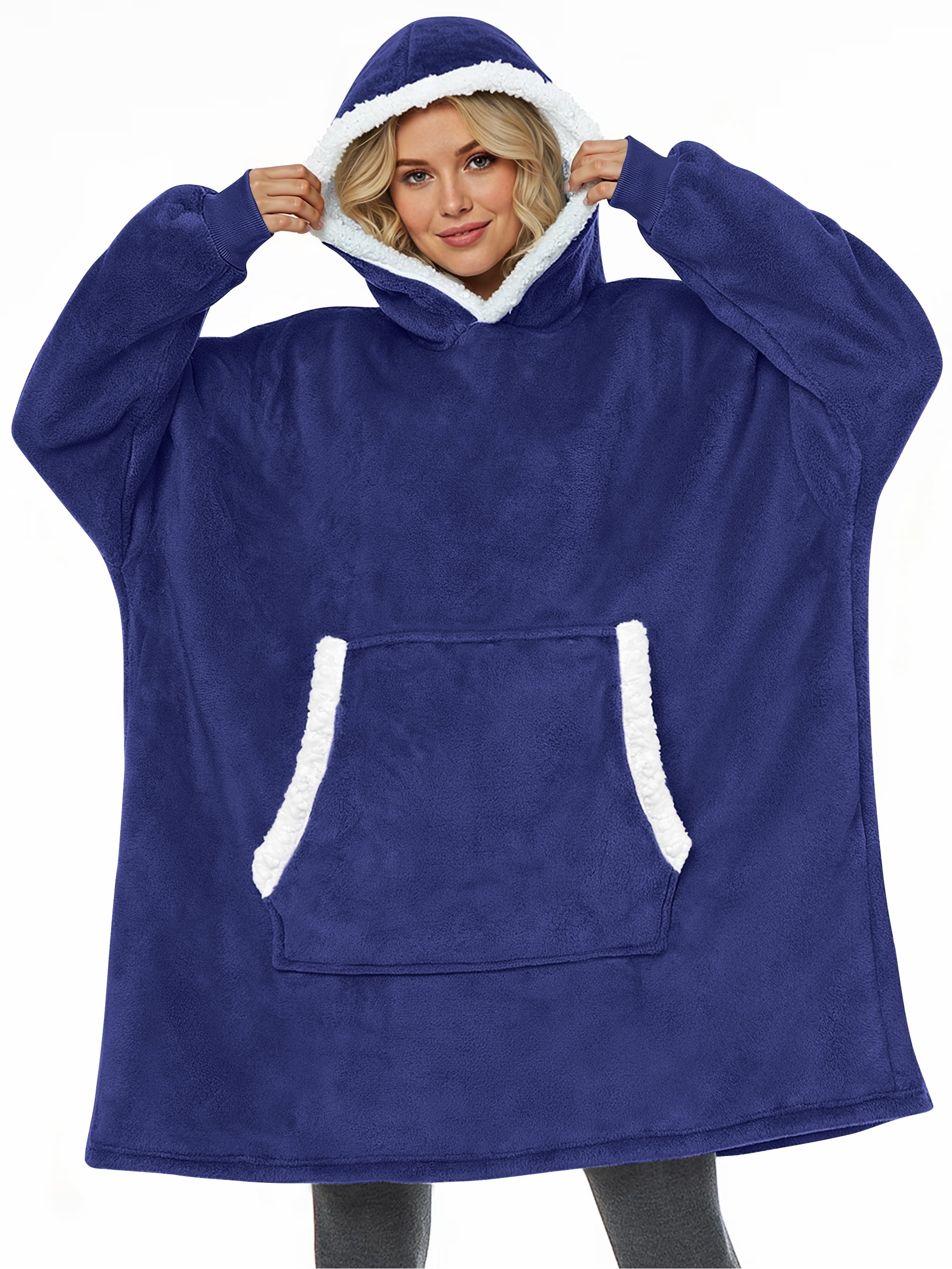 Fantaslook Wearable Blanket Hoodie for Women and Men, Oversized Sherpa Fleece Blanket Sweatshirt with Sleeves & Pocket
