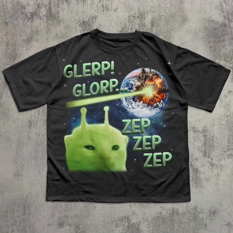 Glerp Glorp Alien Cat T-Shirt, Funny Weird Meme Graphic, Silly Cat ...