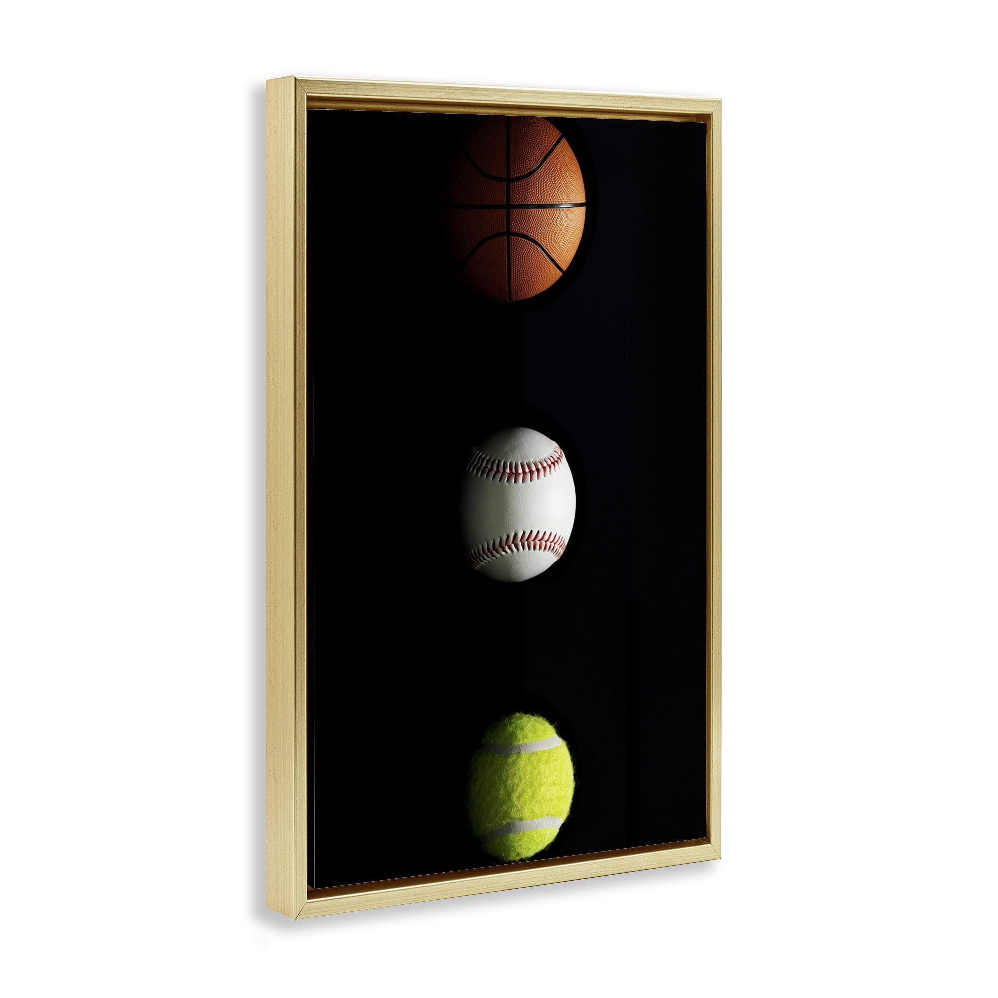 Stupell Industries Sports Balls Spotlight Gold Framed Floater Canvas Wall Art, design by Jesse Keith