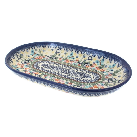 Blue Rose Polish Pottery Garden of Eden Medium Oval Dish