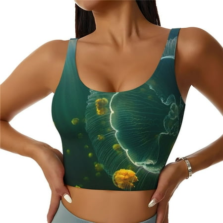 Xecao Jelly Fish for Sports Bra with Removable Pads  Crop Tank Top Design  Women s Longline Sports Bra - Non-Wired - XX-Large