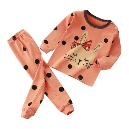 Baby Outfits For Girls Soft Outfits Cartoon Prints Long Sleeve Kid Loungewear Set Clothes For Girls Orange 6 Months-12 Months