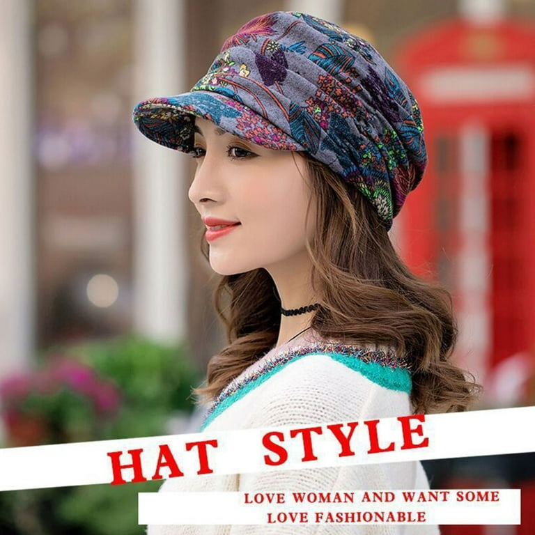 USJIANGM Middle-aged and Elderly Women's Hats Simple Style All-Matching Durable Hats for Mothers Grandma Elder Relatives Gray Leaves Are Thickened