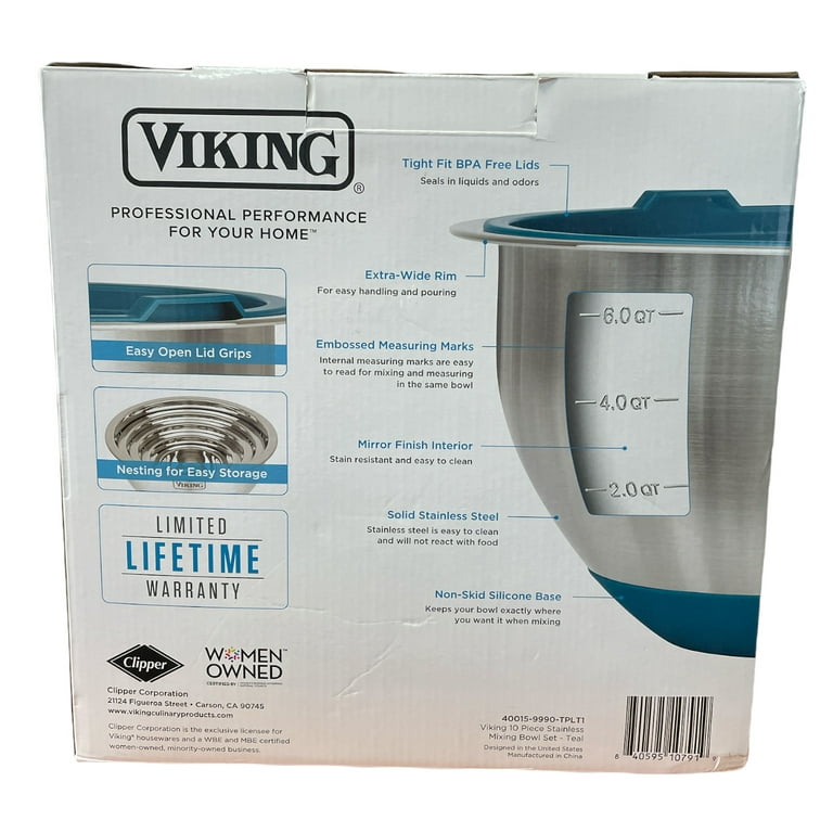 Viking 10 Piece Stainless Steel Mixing Bowl Set with Lids Teal