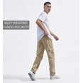 thumbnail image 4 of Men's Tan Cotton Denim Cargo Pants - Relaxed Fit Casual Streetwear Khaki Utility Jeans with Multiple Pockets, 4 of 4