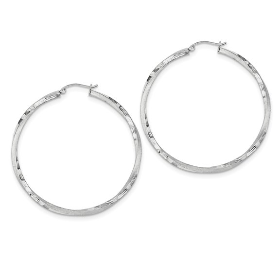 Primal Silver Sterling Silver Rhodium-plated Satin and Diamond-cut Twisted Hoop Earrings