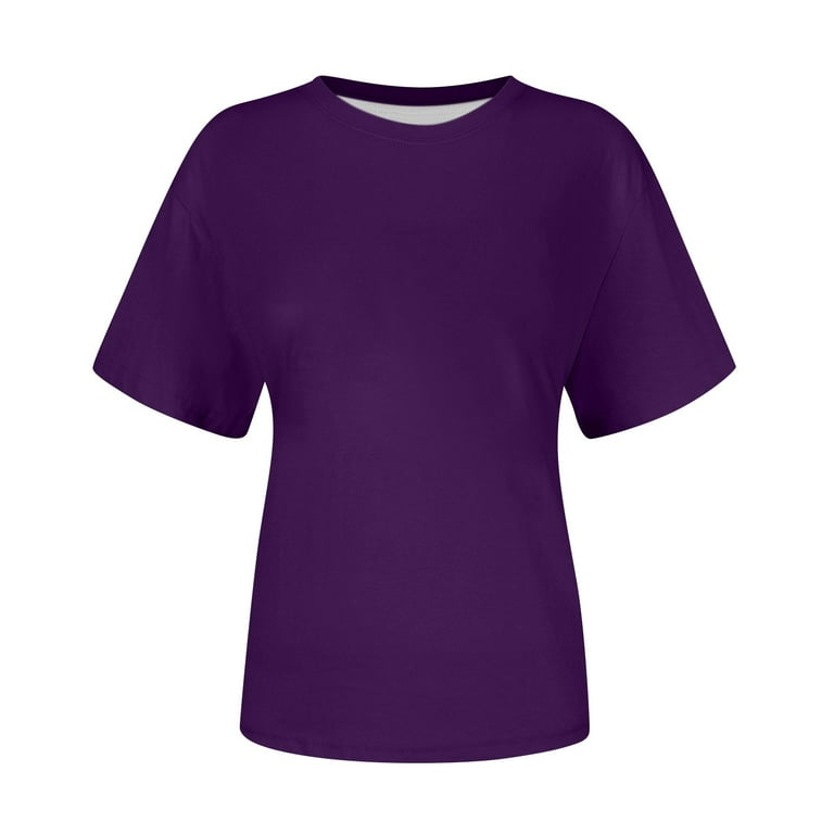 YDKZYMD Women Short Sleeve T Shirts Dark Purple Solid Color Soft Short Sleeve Shirts Basic Lightweight Crew Neck 2024 Trendy Tee Tops Fashion Casual Blouses Walmart
