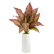 19in. Musa Leaf Artificial Plant in White Planter
