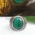 thumbnail image 3 of Malachite Ring For Men: Turkish 925 Sterling Silver Ottoman Style, 3 of 10