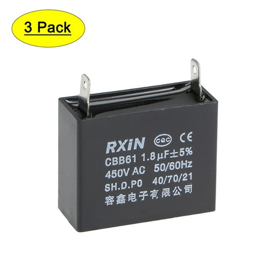 Uxcell 38x20x30mm 1.8uF 450V AC Single Insert CBB61 Ceiling Fan Run Capacitor 3 Pack