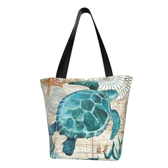 Defioc Watercolor Sea Turtle Print Tote Bag for Women,Shoulder Bag with Zipper Casual Tote's Handbag Big Capacity Shoulder Bag with Inner Pocket Fit for Shopping,Office,Travel