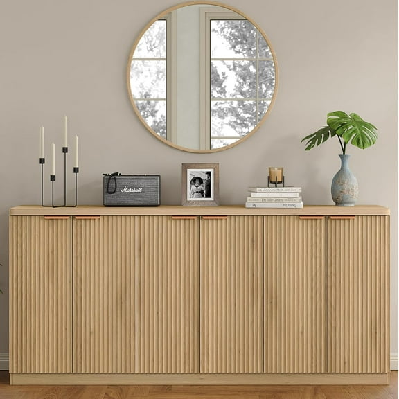 70" Large Buffet Sideboard Cabinet, Fluted Sideboard Buffet Cabinet 6 Doors, Buffet Table Coffee Bar Wine Bar Storage Cabinet for Dining Room, Living Room