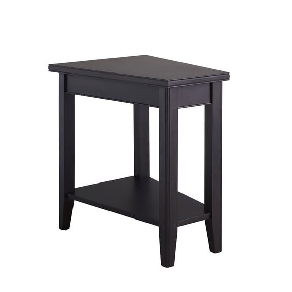 Black Solid Wood Recliner Wedge End Table with Shelf, Small Space