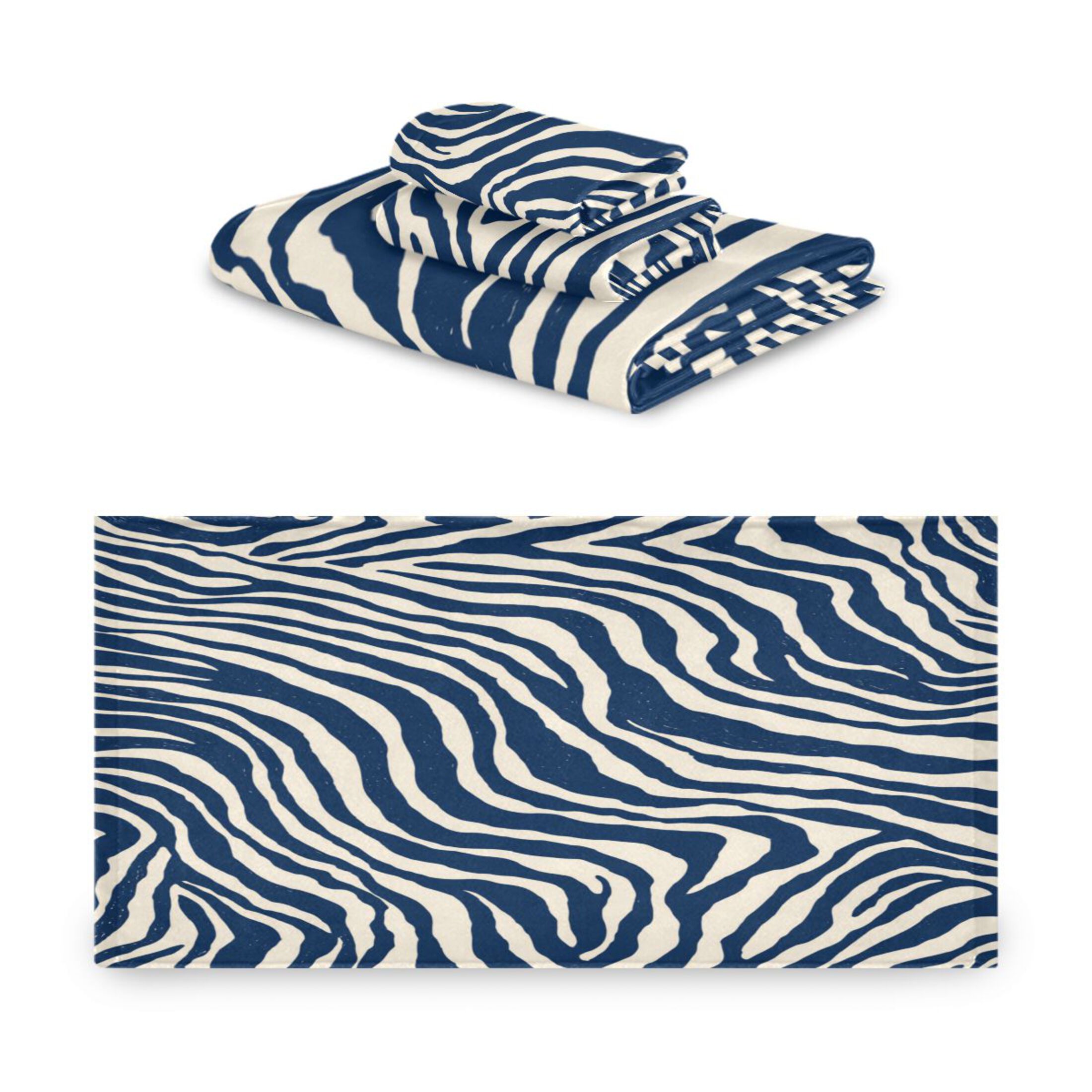 3 Sizes of Towel Sets Including Bath Towel Hand Towel and Washcloth for Daily Use Digital Blue Zebra Stripes