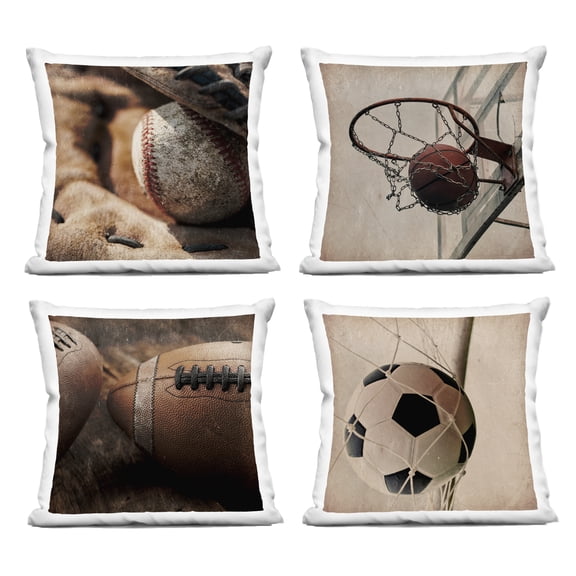 Stupell Industries Inspiring Sports Be The Ball 4 Piece Decorative Printed Throw Pillow Set design by Kim Allen, 18 x 7 x 18