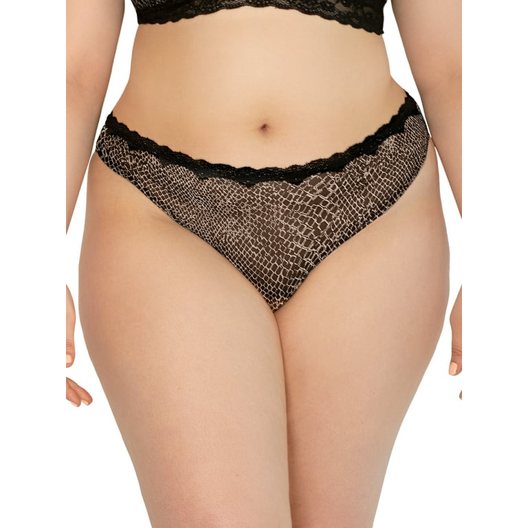 Smart & Sexy Womens Plus Lace Trim Thong Panty 4-pack Black