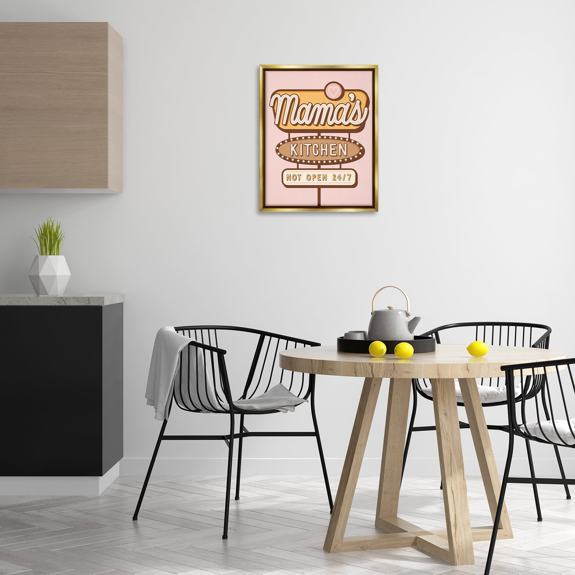 Stupell Industries Retro Mama's Kitchen Text & Numbers Painting Gold Floater Framed Canvas Art Print Wall Art, 17 x 21