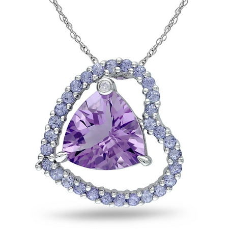 Tangelo 4-1/4 Carat T.G.W. Amethyst and Tanzanite with Diamond-Accent Sterling Silver Heart Pendant, 18