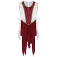 thumbnail image 3 of TiaoBug Womens Color Block Praise Lyrical Dance Dress Tunic Sides Split Irregular Liturgical Dancewear Burgundy XL, 3 of 5