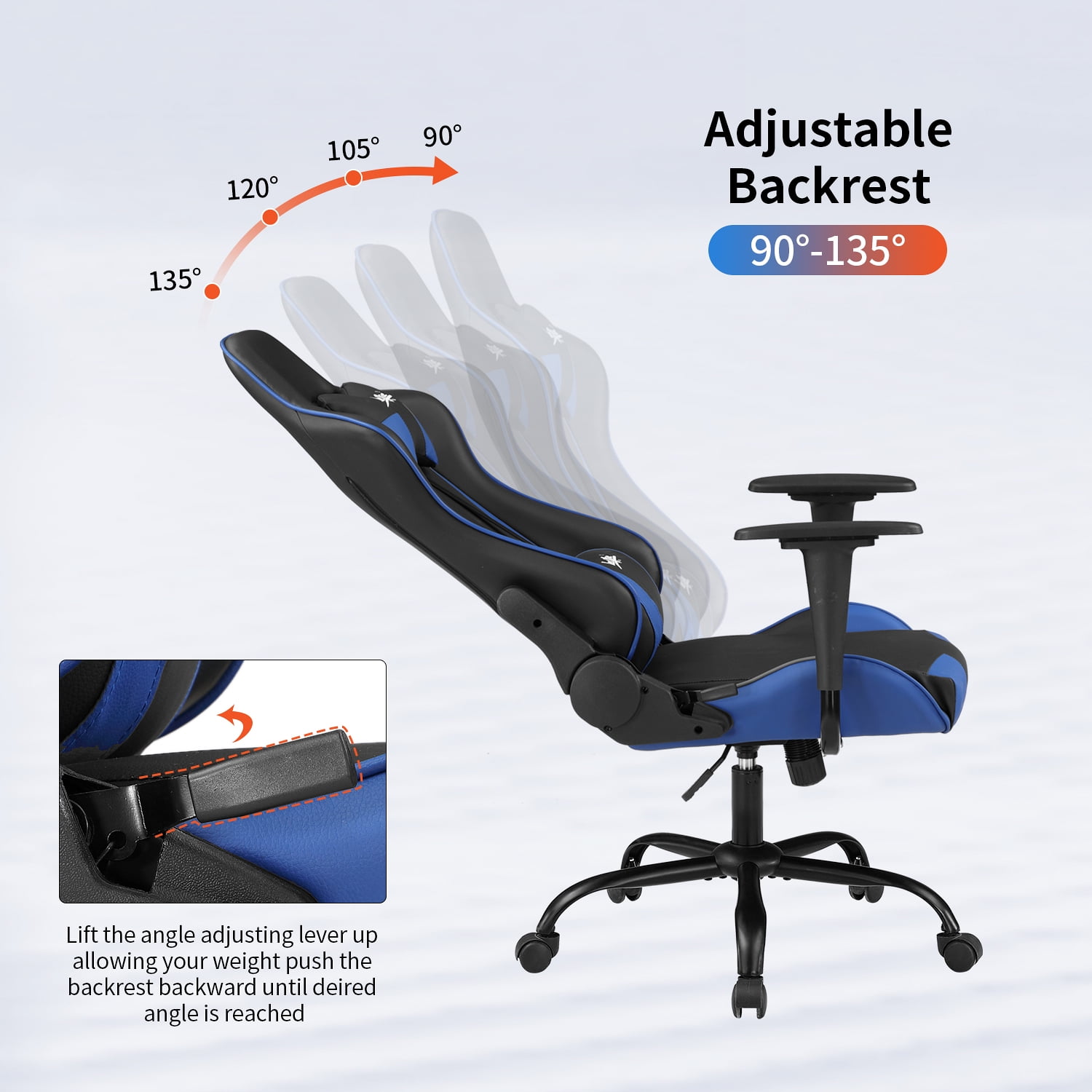BestOffice Ergonomic Gaming Chair, Lumbar Support, Rolling Swivel for Men, Women(Blue)