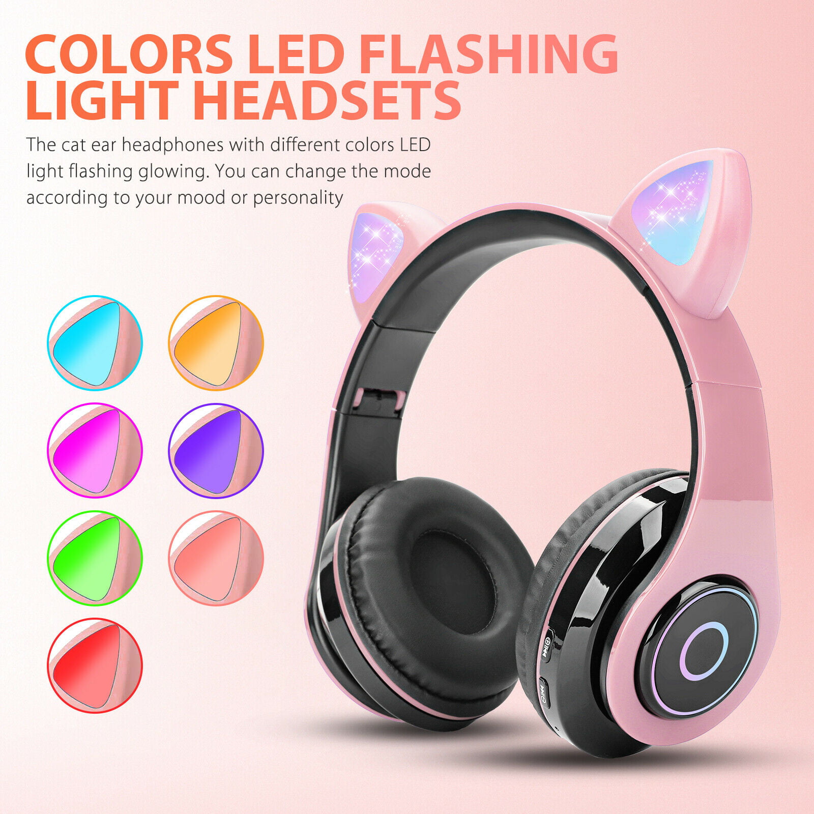 Cat Ear LED Light Up Wireless Foldable Headphones Over Ear with Mic Kids Bluetooth Headphones Mint Music Sharing Function and 85db Limited for iPhone/iPad/Smartphones/Laptop/PC 