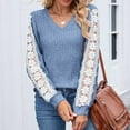 thumbnail image 5 of Fashion Womens Tops 2026 Plus Size Shirts Casual Solid Color V-neck Loose Long Sleeve Lace Contrast T-shirt Top, 5 of 9
