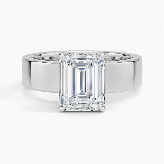 Empire Jewel 2 Ct VVS1/D Emerald Cut Lab Created Diamond Rings - Silver 14K White Gold Plated Halo Band - Subtle Hidden Halo Engagement Ring for Women