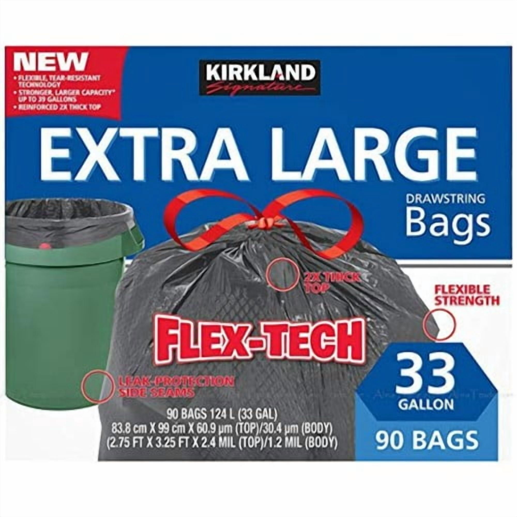 Kirkland Signature Flex-tech 33 Gallon Trash Bag, 90count, 1count