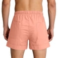 thumbnail image 4 of YgkuHd Men's Cotton Linen Shorts Summer Casual Drawstring Elastic Waist Multi-Pocket Solid Color Beach Vacation Shorts,03-Pink_M, 4 of 7
