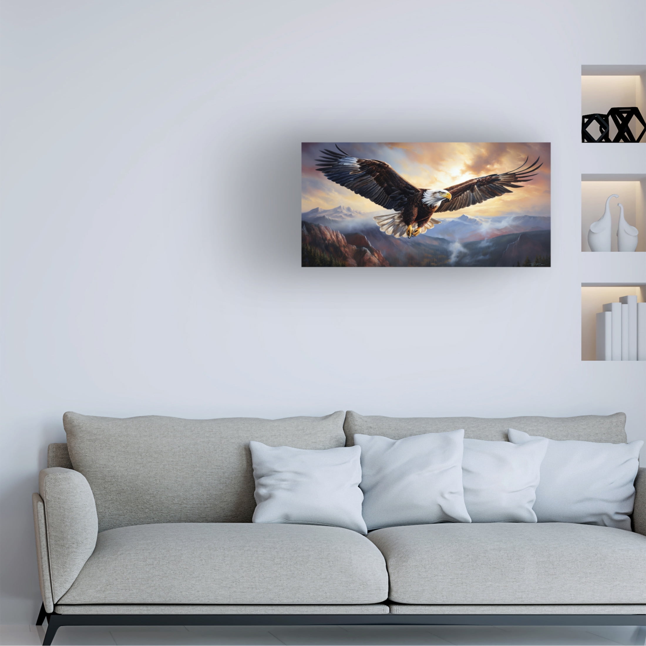 Canvas Wall Art - Momart 'Eagle Flying (1)' Wall Art for Living Room, Bedroom, or Office Décor by Trademark Fine Art - 19 x 10 Inches