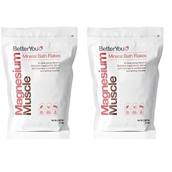 BetterYou Magnesium Muscle Bath Flakes - Mineral Bath Salts for Muscle Recovery - Post-Workout Soak for Sore Muscles - Natural Magnesium - 2.3 lb (Pack of 2)