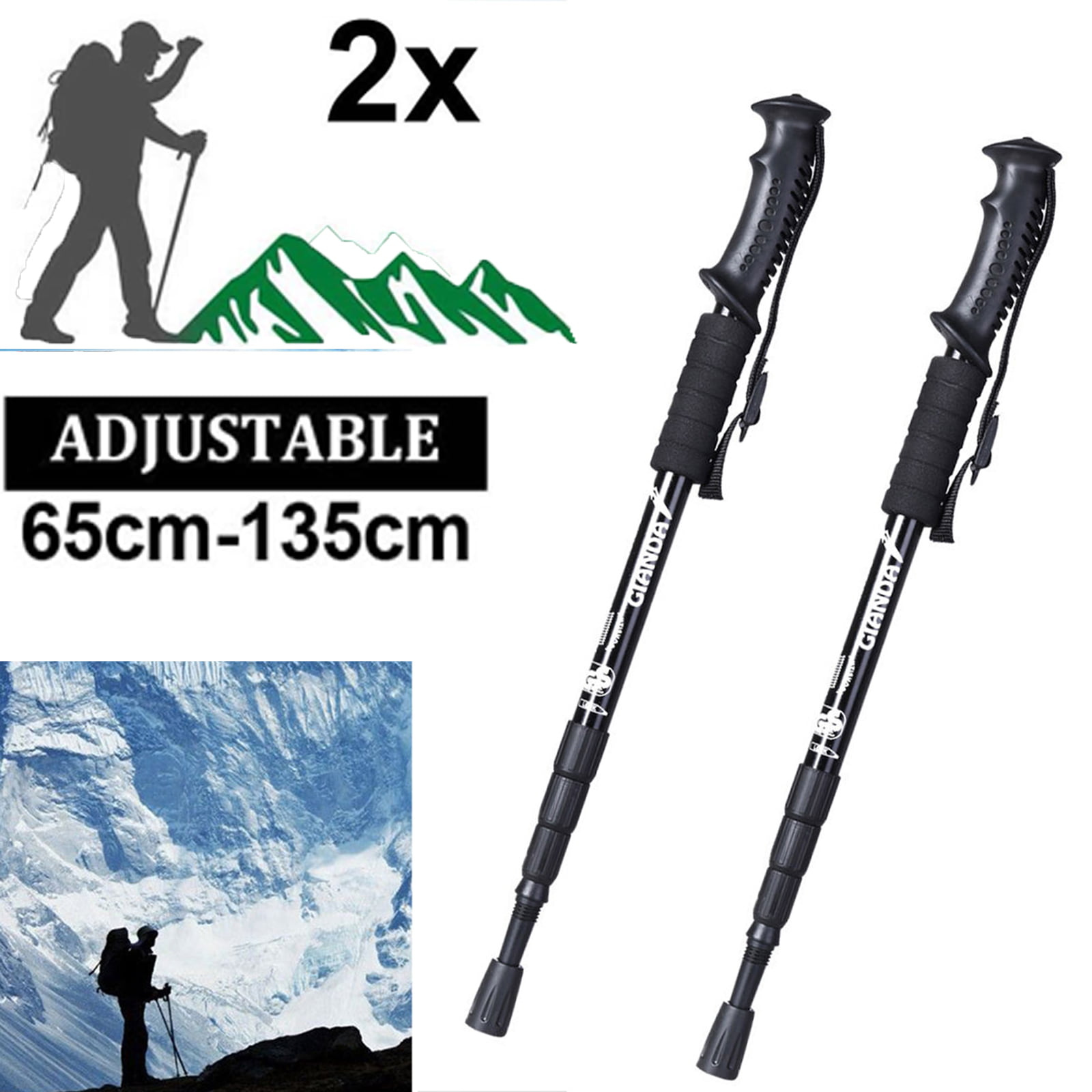 Pair 2 Trekking Walking Hiking Sticks Poles Adjustable Alpenstock anti-shock 