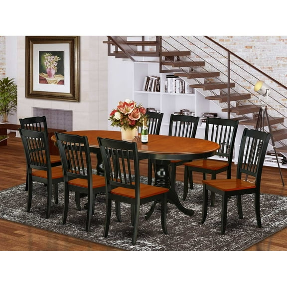 East West Furniture Plainville 9-Piece Wooden Dining Set in Black/Cherry