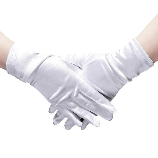 Women's Short Satin Opera Gloves Soft Stretchy Breathable Wrist Length Banquet Gloves for Wedding Bridal Evening Dress