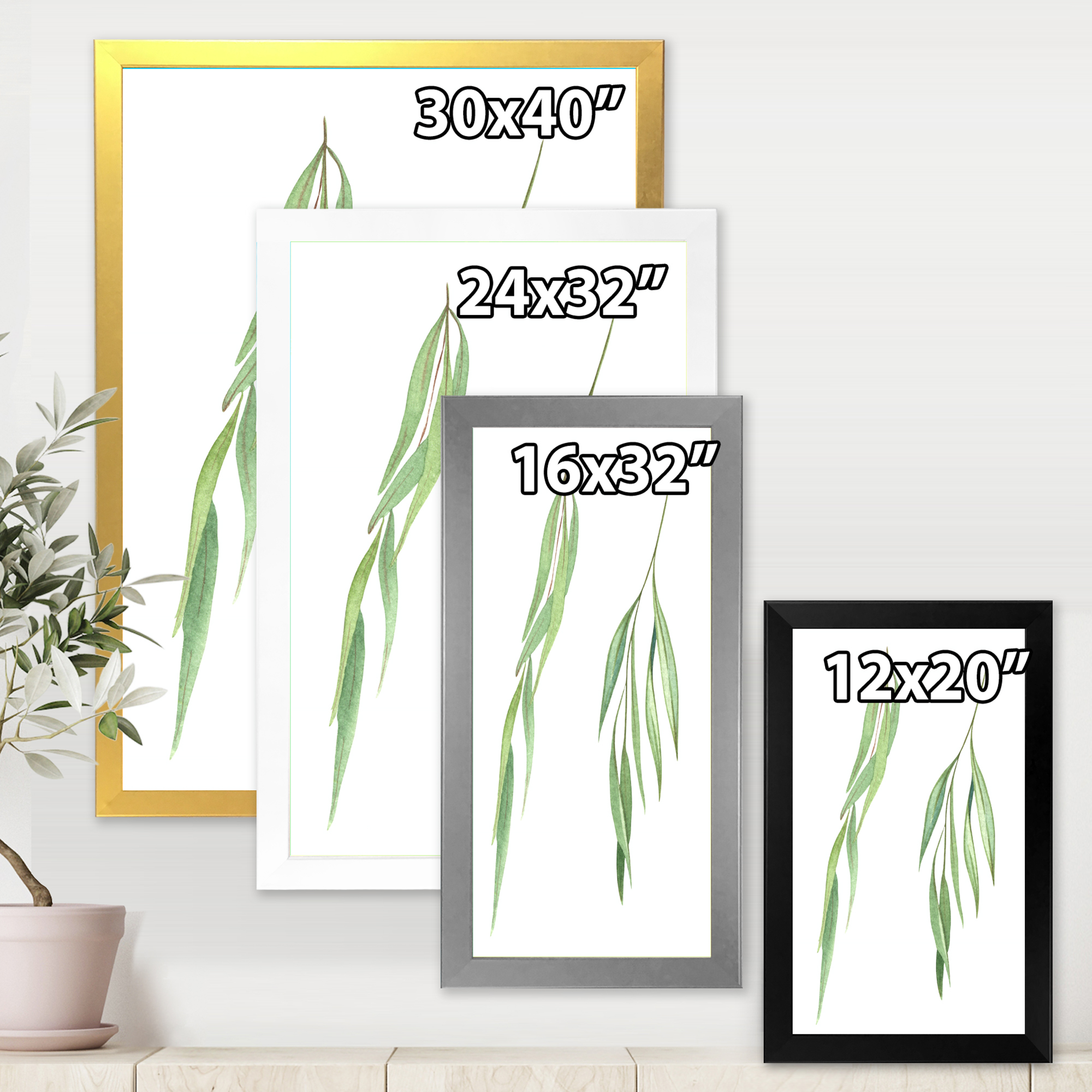 Designart 'Two Willow Branches On White' Farmhouse Framed Art Print