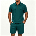thumbnail image 2 of Zenithor Men's 2 Piece Men's 2 Piece Summer Outfit Soft Quarter Zip Pullover Shirt and Shorts Set Casual Vacation Beach Tracksuit M-3XL, Army Green, 2 of 7