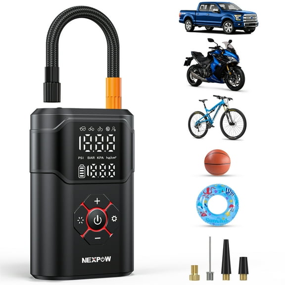 NEXPOW Portable Tire Inflator Air Compressor, 150 PSI Air Pump for Car Tires, 3X Fast Inflation with Dual-Screen Display, Cordless Tire Pump for Car, Motorcycle, Bike & Ball