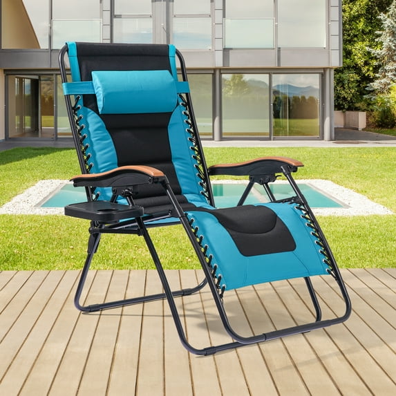 Sonerlic Patio Adjustable Padded Zero Gravity Chair, Outdoor Sports Lounge Chair With a Side Tray for Patio, Deck, Poolside and Garden(Teal)