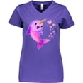 thumbnail image 3 of Inktastic Valentine's Day Cute Pink Narwhal with Hearts Women's V-Neck T-Shirt, 3 of 5