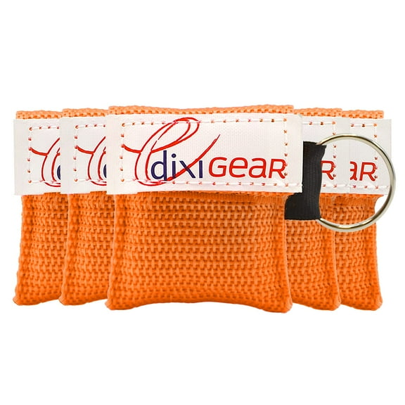 Ever Ready First Aid CPR Mask for Pocket or Key Chain, CPR Emergency Face Shield with One-Way Valve Breathing Barrier for First Aid or AED Training, 5 Count - Orange