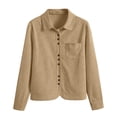 thumbnail image 6 of Zpanxa Fleece Jacket Women Corduroy Button Front Long Sleeve Shirt Jacket Loose Fit Solid Color Casual Lightweight with Pockets Fall Outerwear, 6 of 7