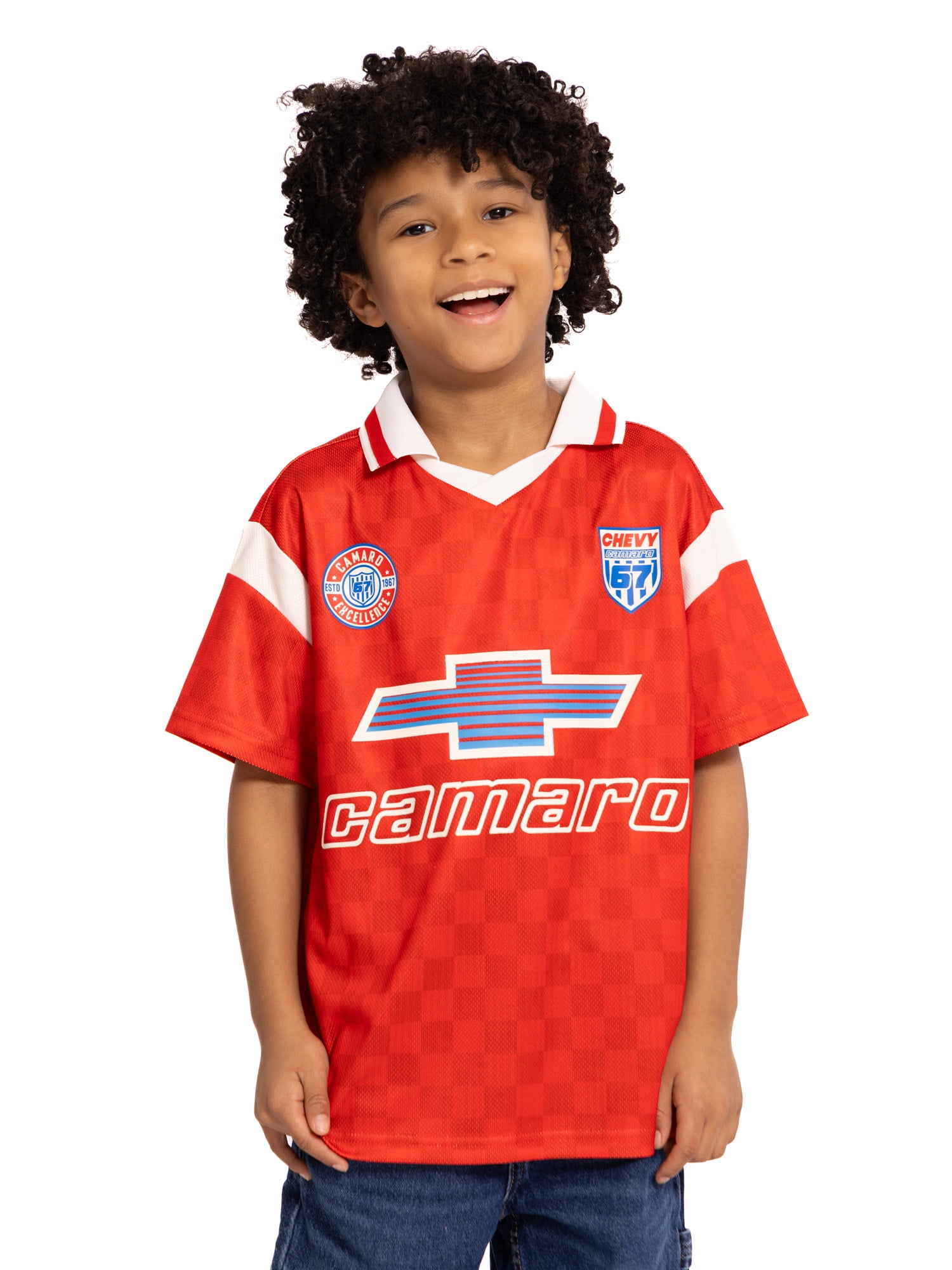 Chevy Camaro Boys' Collared Front Back Graphic Jesey with Short Sleeves, Sizes 4-18