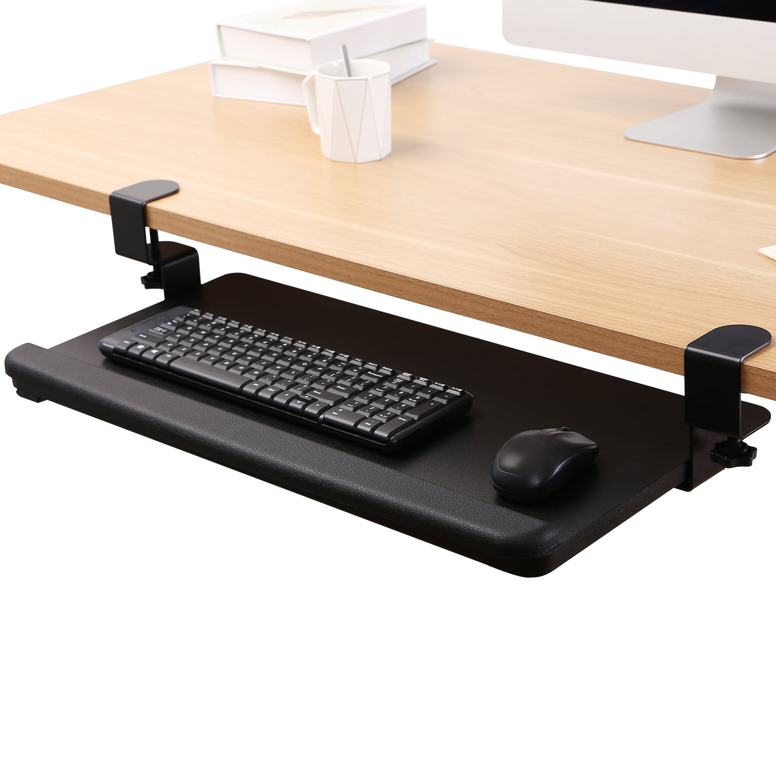 MYOYAY Keyboard Clamp Tray 25" x 9.5" Adjustable Pull Out Computer Drawer with 
