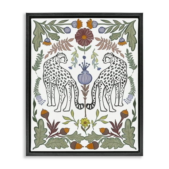 Stupell Industries Mirrored Plants with Leopards Animals Painting Black Floater Framed Canvas Art Print Wall Art, 17 x 21