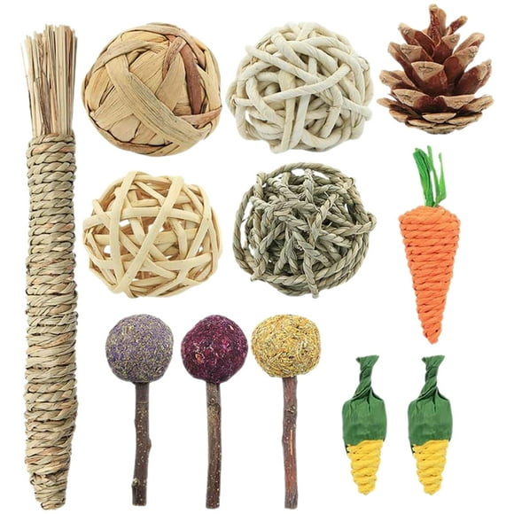 SHISUYAN 12Pcs Multi Colored Wood Chews for Small Animals Indoor Play and Teeth Health