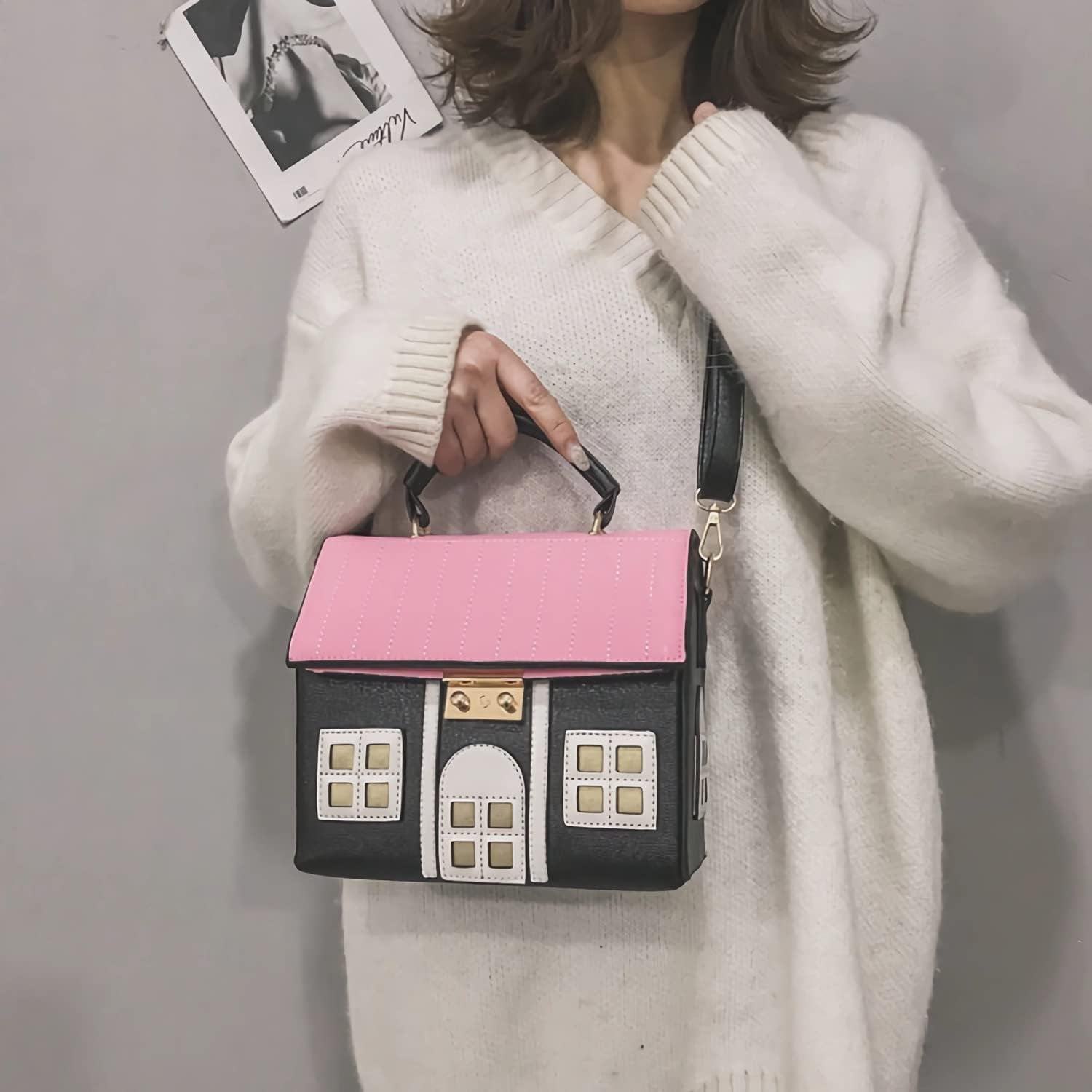House Shaped Unique Novelty Purse for Women Mini Funny Weird Shoulder Crossbody Bag Handbag Clutch PU Leather