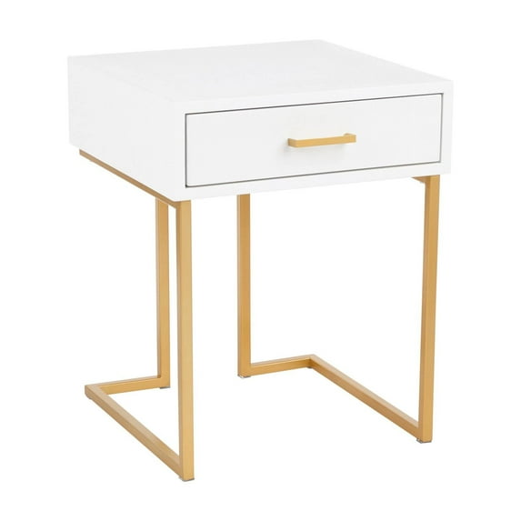 LumiSource Midas Contemporary Side Table with Wood Table Top