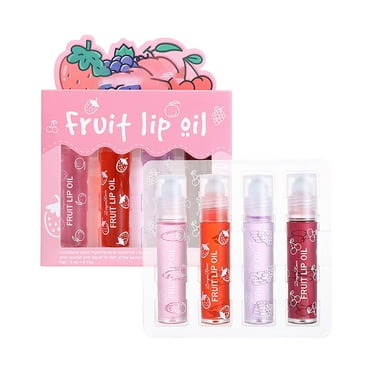 HHBEAUTY 4 Pcs Fruit-Flavored Lip Gloss Set,Transparent Colorless Moisturizing Plumper Lip Lotion Rolling Ball Lip Oil Liquid Lipstick