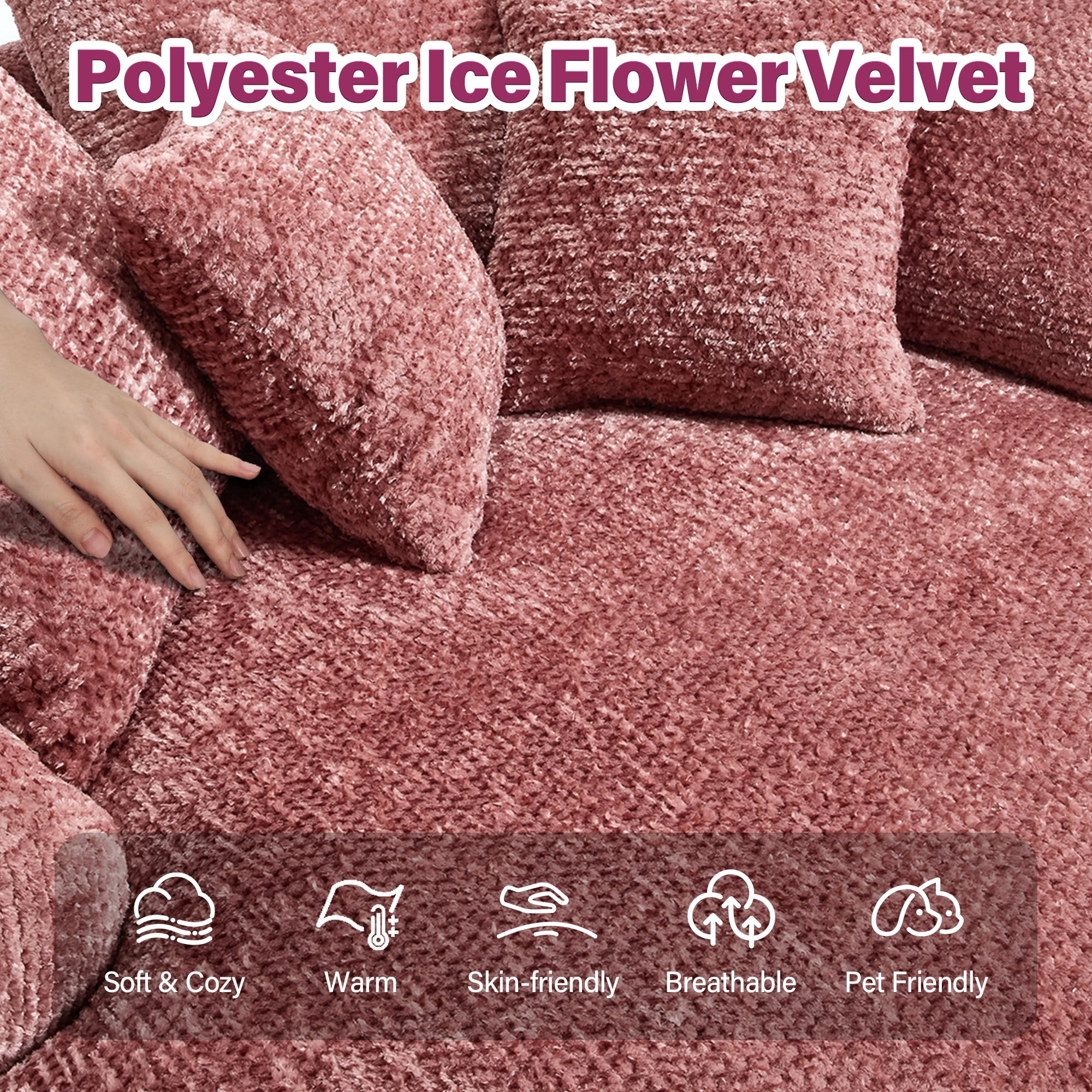 Aukfa 55" Oversized Round Chaise Lounge Chair, Fluffy Deep Seat Cloud Floor Sofa, Modern No Assembly Couch, Pink